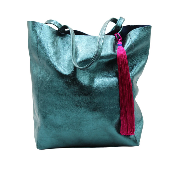 The 'Bessie' Italian Leather Shopper in luxurious Tantric Teal & Fushia