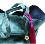 The 'Bessie' Italian Leather Shopper in luxurious Tantric Teal & Fushia