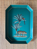 Handpainted Leopard and Parrot Iron Tray