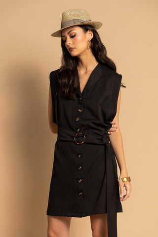 PHOEBE SHORT BELTED DRESS IN BLACK