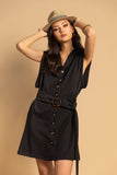 PHOEBE SHORT BELTED DRESS IN BLACK