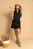 PHOEBE SHORT BELTED DRESS IN BLACK