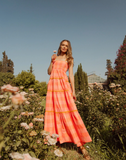 VANINA LONG DRESS BIG GINGHAM NEON CORAL