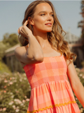 VANINA LONG DRESS BIG GINGHAM NEON CORAL