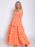 VANINA LONG DRESS BIG GINGHAM NEON CORAL