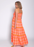 VANINA LONG DRESS BIG GINGHAM NEON CORAL