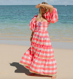 ERIKA LONG DRESS BIG GINGHAM PINK