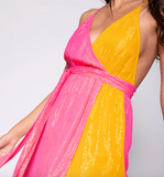 LORENA SHORT DRESS MARBELLA NEON PINK & YELLOW