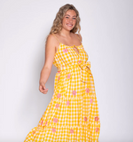 MAUREEN LONG DRESS GINGHAM YELLOW / PINK SUN CUT