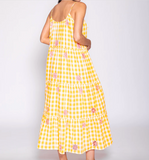 MAUREEN LONG DRESS GINGHAM YELLOW / PINK SUN CUT