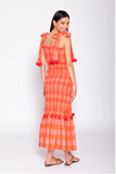 PIPER LONG DRESS BIG GINGHAM NEON CORAL