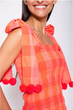 PIPER LONG DRESS BIG GINGHAM NEON CORAL