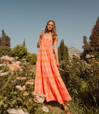 VANINA LONG DRESS BIG GINGHAM NEON CORAL