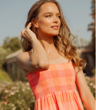 VANINA LONG DRESS BIG GINGHAM NEON CORAL