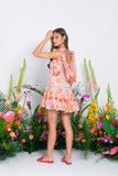 PIPPA SHORT DRESS FLOWERS / FLAMINGO POMPONS